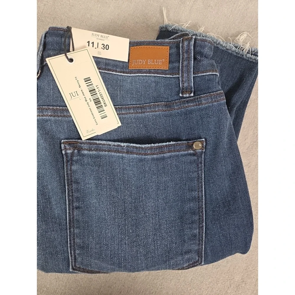 Judy Blue Jeans Womens 11/30 Blue Skinny Fit Waist Fringe Cut Bottom Boho‎ NEW